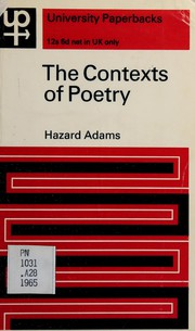 Front cover of The contexts of poetry by Hazard Adams
