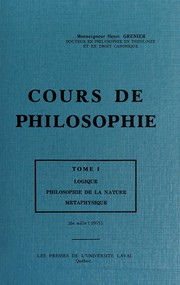 Front cover of Cours de philosophie by Henri Grenier