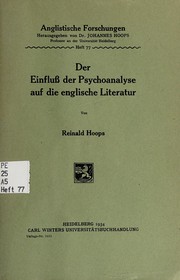 Front cover of Der Einfluss der Psychoanalyse auf die englische Literatur by Reinald Hoops