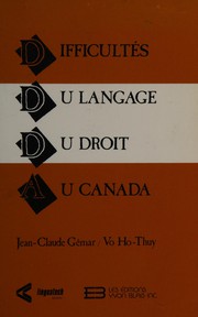 Cover of Difficultés du langage du droit au Canada by Jean Claude Gémar