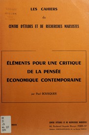 Front cover of Éléments pour une critique de la pensée économique contemporaine by Paul Bousquier