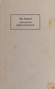 Front cover of Gedanken über Gedichte by Max Kommerell