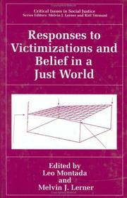 Front cover of Responses to victimizations and belief in a just world by Leo Montada