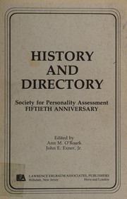 Front cover of Society for personality assessment by Society for Personality Assessment.