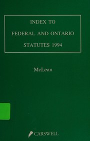 Cover of Index to Federal and Ontario Statutes 1994 by Mary K. McLean