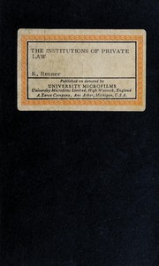 Cover of The institutions of private law and their social functions by Karl Renner
