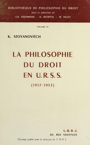 Front cover of La philosophie du droit en U.R.S.S., 1917-1953 by Constantin Stoyanovitch