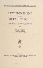 Front cover of L'enseignement de la métaphysique by Jules Pirlot