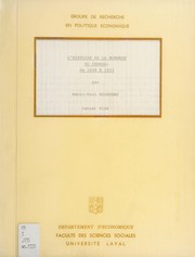 Front cover of L'histoire de la monnaie au Canada de 1608 à 1933 by Henri-Paul Rousseau