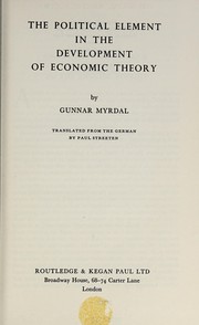 Front cover of The political element in the development of economic theory by Gunnar Myrdal