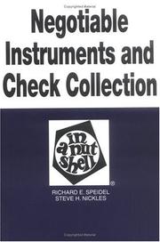 Cover of Negotiable instruments and check collection by Richard E. Speidel