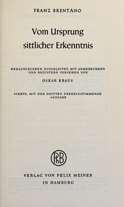 Cover of Vom Ursprung sittlicher Erkenntnis by Franz Brentano