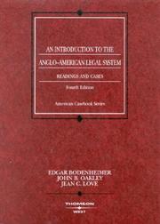 Front cover of An introduction to the Anglo-American legal system by Edgar Bodenheimer
