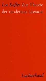 Cover of Zur Theorie der modernen Literatur by Leo Kofler