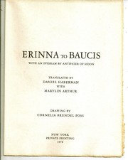 Front cover of Erinna to Baucis by Erinna