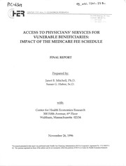 Front cover of Access to physicians' services for vunerable [sic] beneficiaries by Janet B. Mitchell