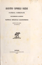 Front cover of Augustini Caporilli Razzae patricia nobilitate sacerdotis canonici sanctae ecclesiae alatrinensis by Angelina Caporilli Razza
