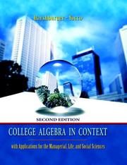 Front cover of College algebra in context with applications for the managerial, life, and social sciences by Ronald J. Harshbarger