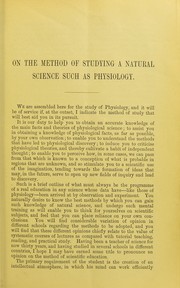 Front cover of On the method of studying a natural science such as physiology by Rutherford, William