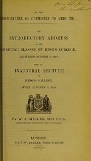 Cover of On the importance of chemistry to medicine by William Allen Miller