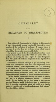 Front cover of Chemistry in its relations to therapeutics by W. Handsel Griffiths
