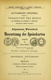 Cover of Dictionnaire universel pour la traduction des menus en français, allemand et anglais. 4. éd. corrigée by Henry Duchamp