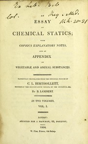 Front cover of An essay on chemical statics by Lambert Bernard