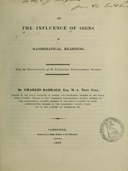 Front cover of On the influence of signs in mathematical reasoning by Charles Babbage