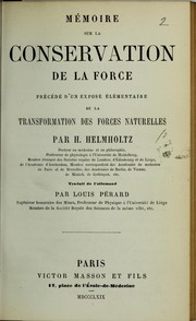 Front cover of Mémoire sur la conservation de la force by Hermann Ludwig Ferdinand von Helmholtz