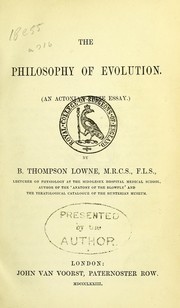 Front cover of The philosophy of evolution by B. T. Lowne