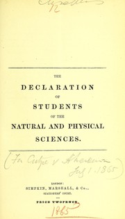 Cover of The declaration of students of the natural and physical sciences by Royal College of Surgeons of England