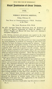 Front cover of On three important chemical discoveries from the Exhibition of 1851 by Playfair, Lyon, Baron