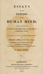 Front cover of Essays on the powers of the human mind, to which are prefixed an essay on quantity, and an analysis of Aristotle's Logic by Thomas Reid