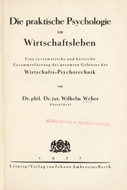 Cover of Die praktische Psychologie im Wirtschaftsleben by Wilhelm Weber