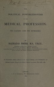 Front cover of The political powerlessness of the medical profession by Foster, Balthazar W. Sir