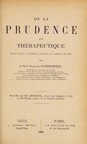 Front cover of De la prudence en thérapeutique by François Jules Octave Guermonprez