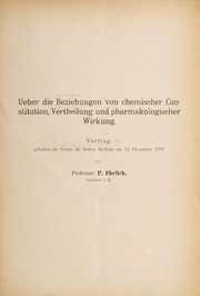Front cover of Ueber die Beziehungen von chemischer Constitution, Vertheilung und pharmakologischer Wirkung by Paul Ehrlich