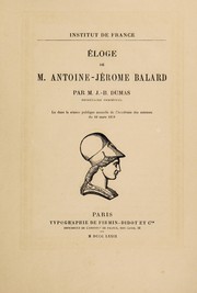 Front cover of Éloge de M. Antoine-Jérome Balard by J.-B Dumas