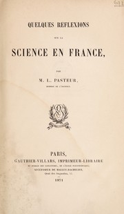 Front cover of Quelques réflexions sur la science en France by Louis Pasteur