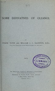 Front cover of Some derivatives of oleanol by Frank Tutin