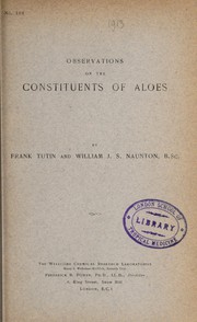 Cover of Observations on the constitutents of aloes by Frank Tutin