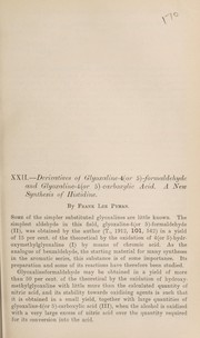 Front cover of Derivatives of glyoxaline-4 (or 5)-formaldehyde and glyoxaline -4 (or 5)-carboxylic acid. A new synthesis of histidine by Frank Lee Pyman