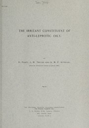 Front cover of The irritant constituent of anti-leprotic oils by Humphrey Paget