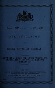Front cover of Specification of Henry Seymour Conway by Henry Seymour Conway