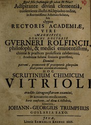 Front cover of Adspirante divinâ clementiâ, consentiente illustri ... sub clypeo rectoris ... Guerneri Rolfincii ... hoc Scrutinium chimicum vitrioli ... examini ... by Werner Rolfinck