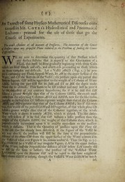 Front cover of An extract of some physico-mathematical discourses contained in Mr. Cotes's Hydrostatical and pneumatical lectures: printed for the use of those that go the course of experiments by Cotes, Roger