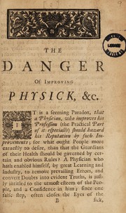Front cover of The danger of improving physick by W. Cockburn