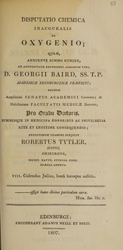 Front cover of Disputatio chemica inauguralis de oxygenio ... by R. Tytler