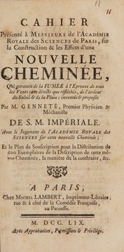 Front cover of Cahier présenté à Messieurs de l'Académie Royale des Sciences de Paris sur la construction & les effets d'une nouvelle cheminée by Claude Léopold Genneté