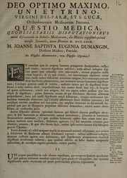 Front cover of Quaestio medica, quod ...  die Martis vigesimâ-quintâ mensis Januarii, anno Domini M. DCC.LXIX by Jean Baptiste Eugénie Dumangin